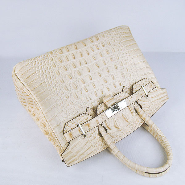 Replica Hermes Birkin 30CM Crocodile Head Veins Bag Cream 6088 On Sale - Click Image to Close